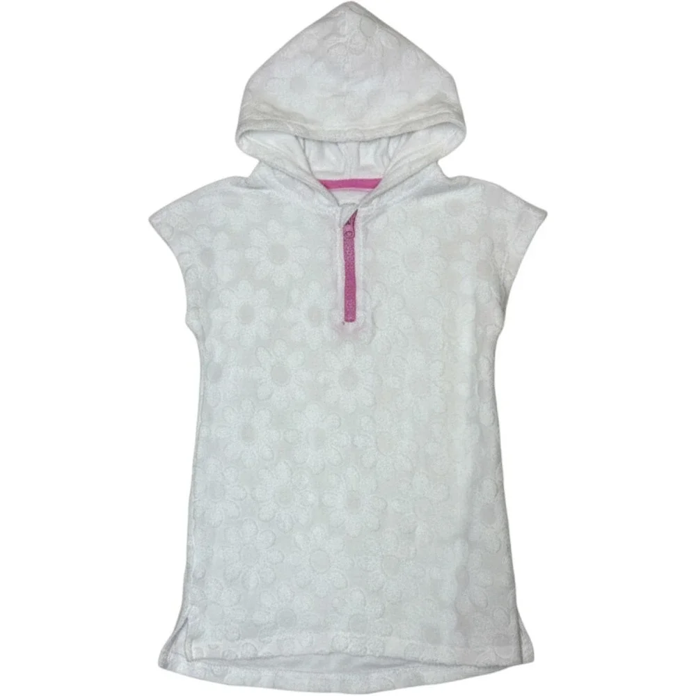 Epic Threads Girls White Floral Terry Cloth‎ Hooded Swim Cover Up Quarter Zip 4T